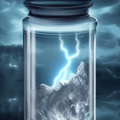 Glowing Thunderstorm in Crystal Jar Digital Painting