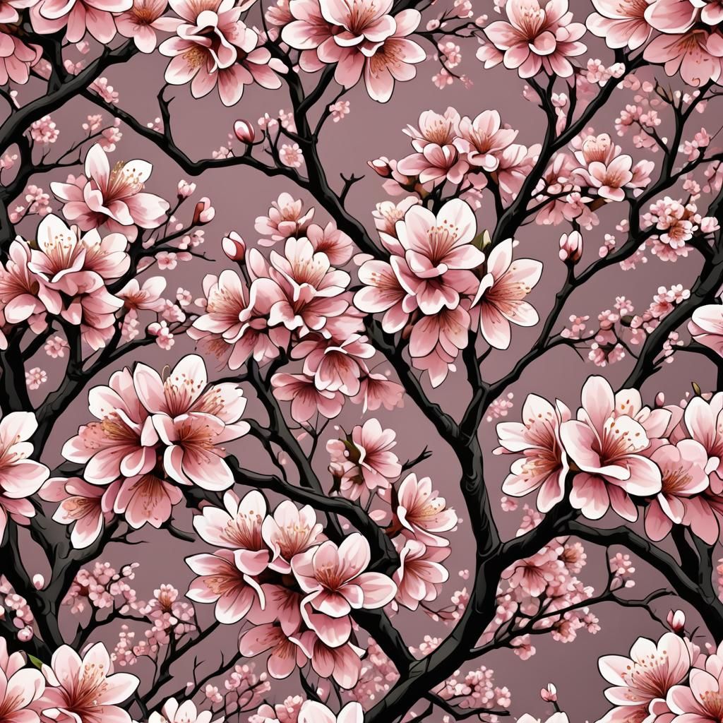 Pink Yoshino Cherry Orchard with Abstract Fractals