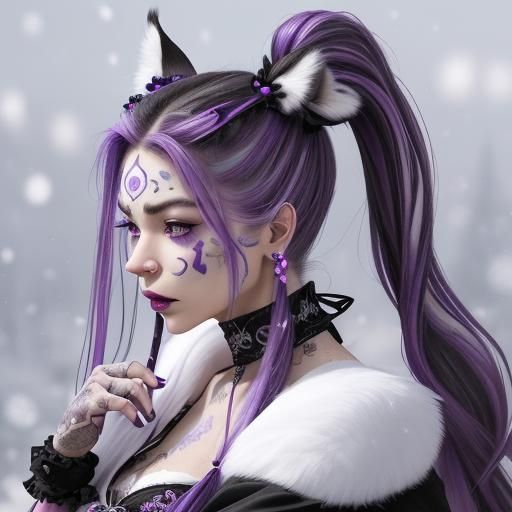 Hyper-Realistic Woman with Ponytails and Snow Fox