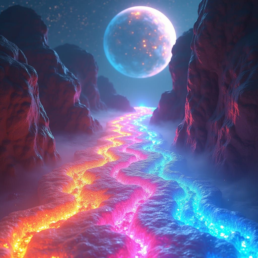 Mystical Rainbow Pathway to a Space Planet