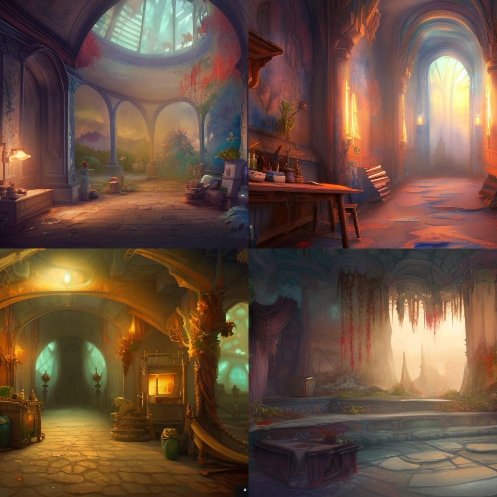 Watercolor Backrooms Fantasy Concept Art