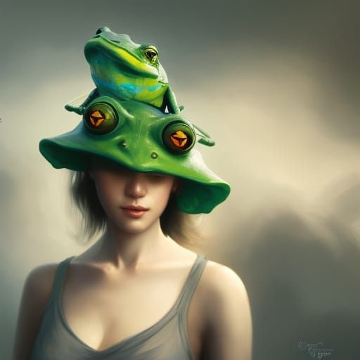 Girl in Frog Hat: Hyperdetailed Portrait
