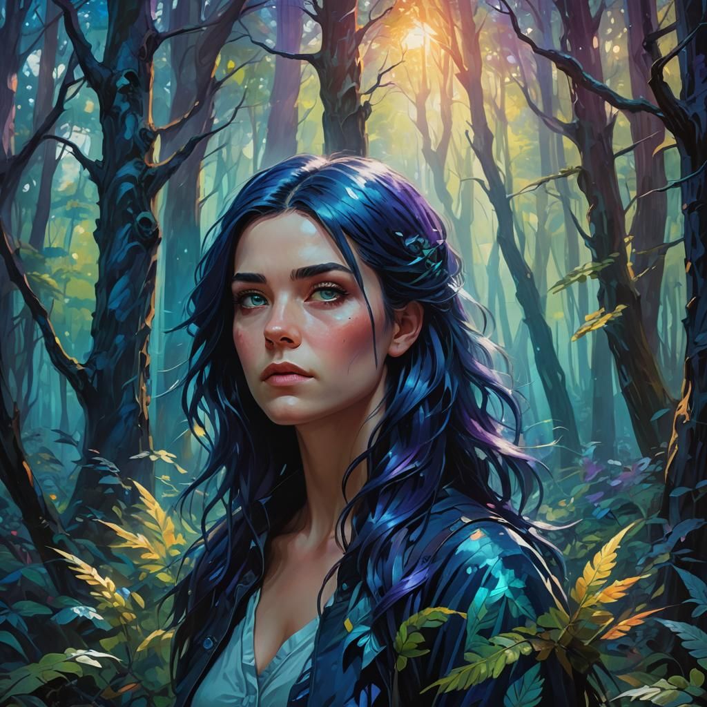 Mystical Woman in Forest: A Fantasy Concept Art