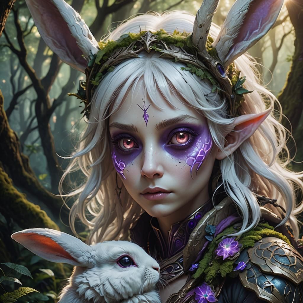 Mystical Forest: Rabbit-Faced Alien Woman Portrait