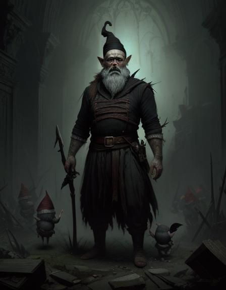 Creepy Gnomes with Black Eyes, Horror Art