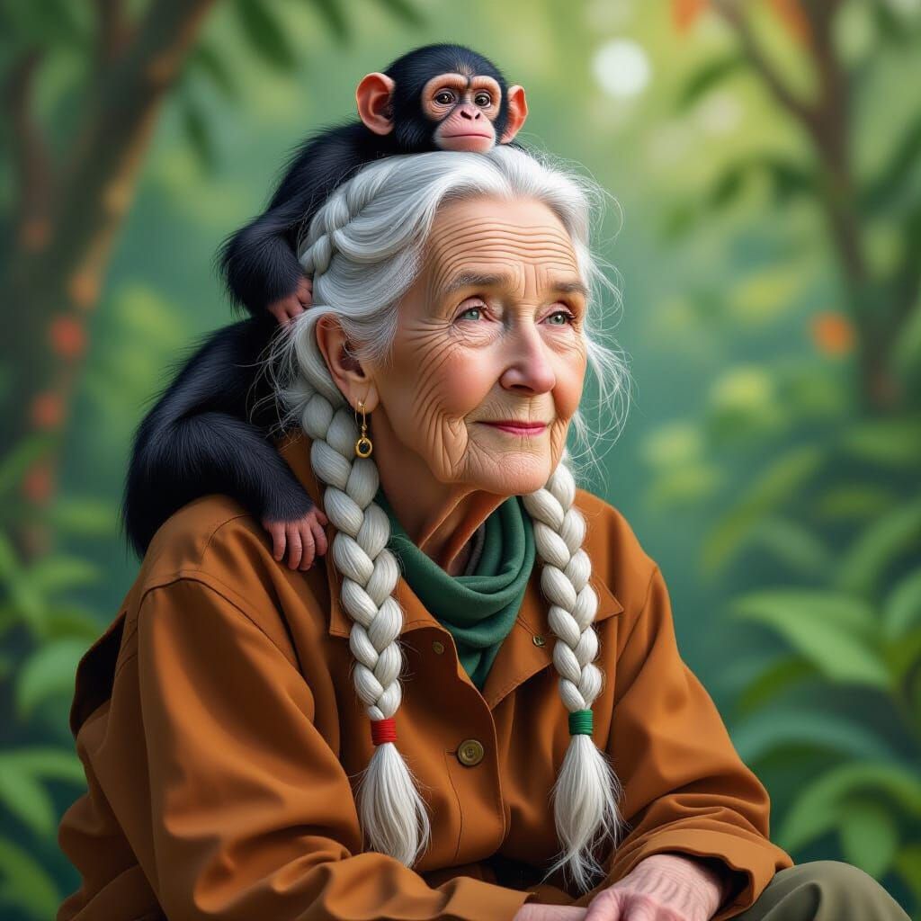 Hyperrealistic Jane Goodall Portrait in Digital Art Style