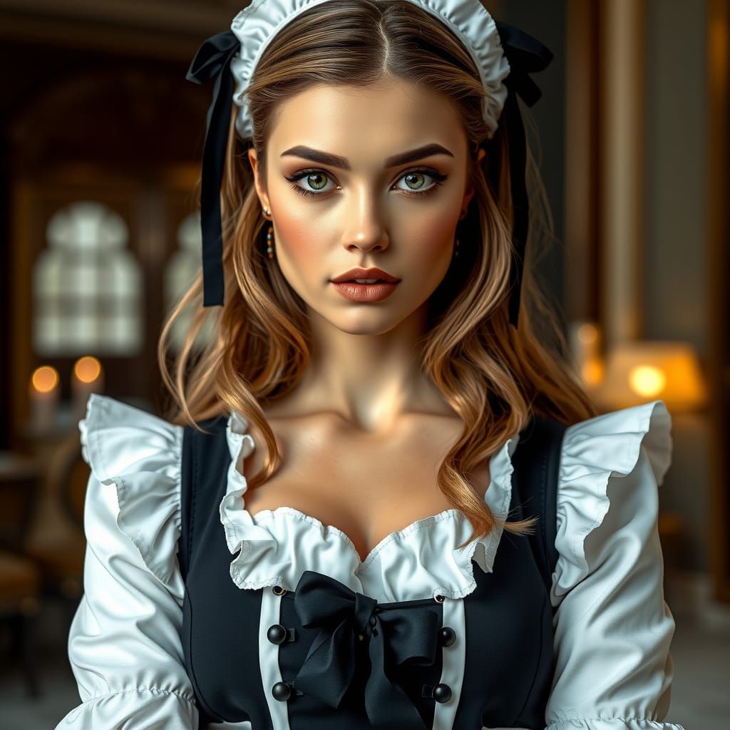 French Maid's Alluring Gaze in Hyper-Realistic Style