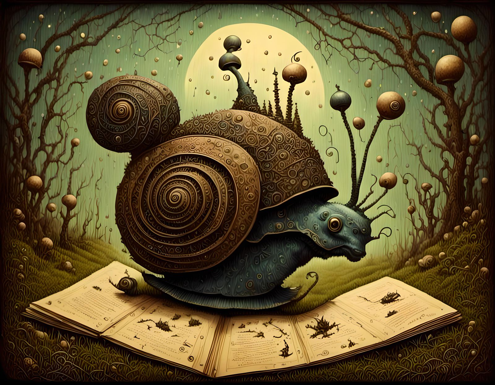 Steampunk Snail Mail in Fantasy Landscape