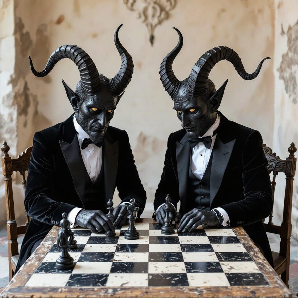 Demonic Gods Play Chess in Gothic Nightmare Style
