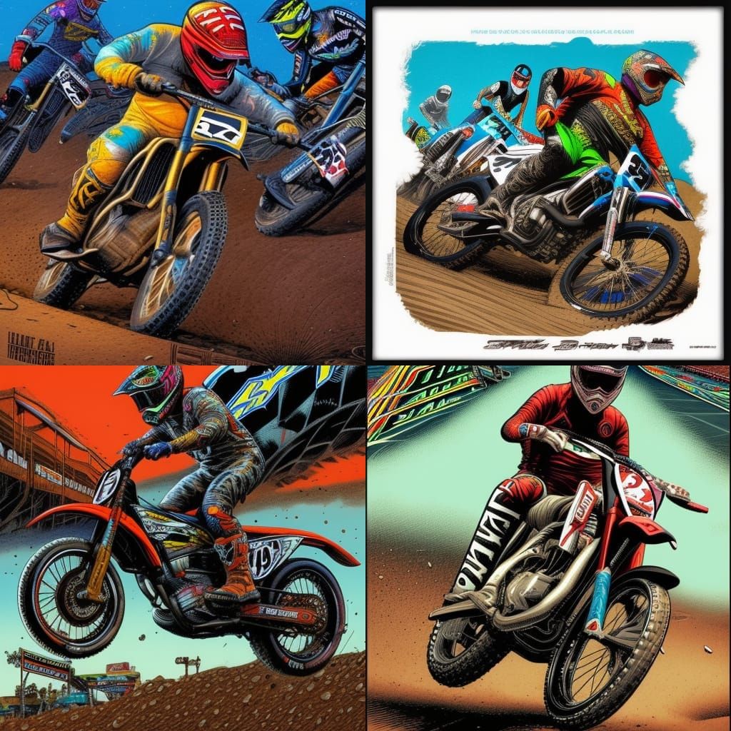Supercross Biker in Comic Book Style