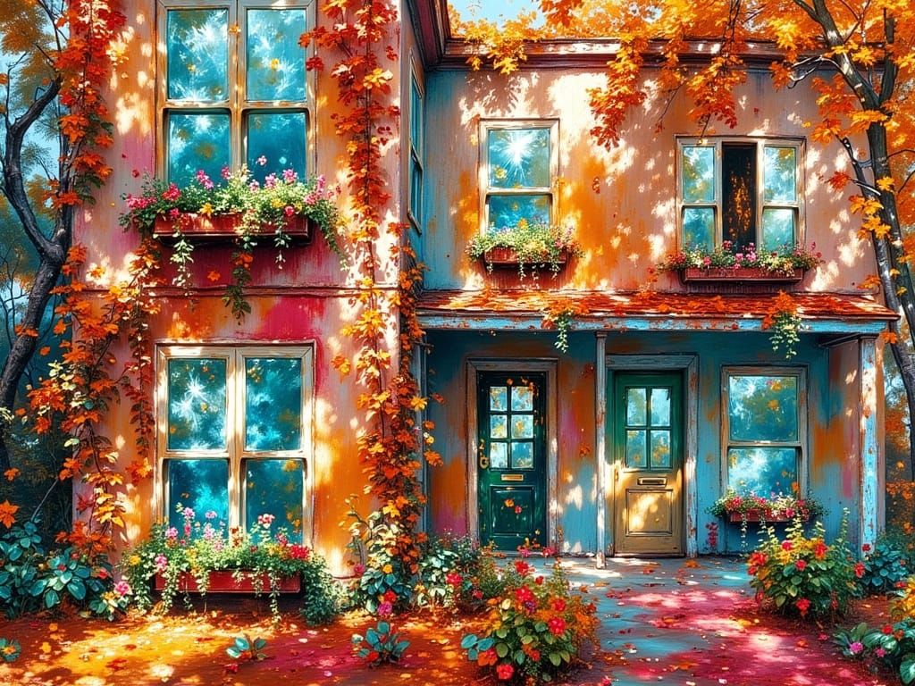 Cozy House in Flower Garden, Hyperdetailed Digital Painting