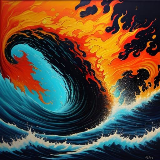 Water Burns in Surreal Oil Painting