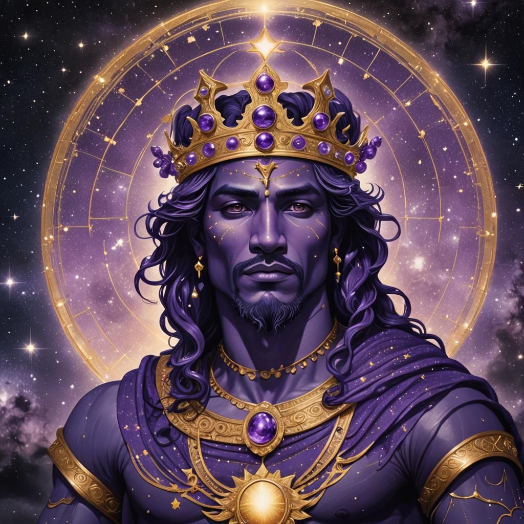 Aquarius man constellation full moon starry heavens purple and gold crown chakra pineal gland activation alignment top o...