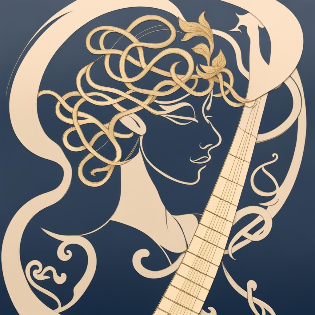 Art Nouveau Musician with Lute in Beardsley Style