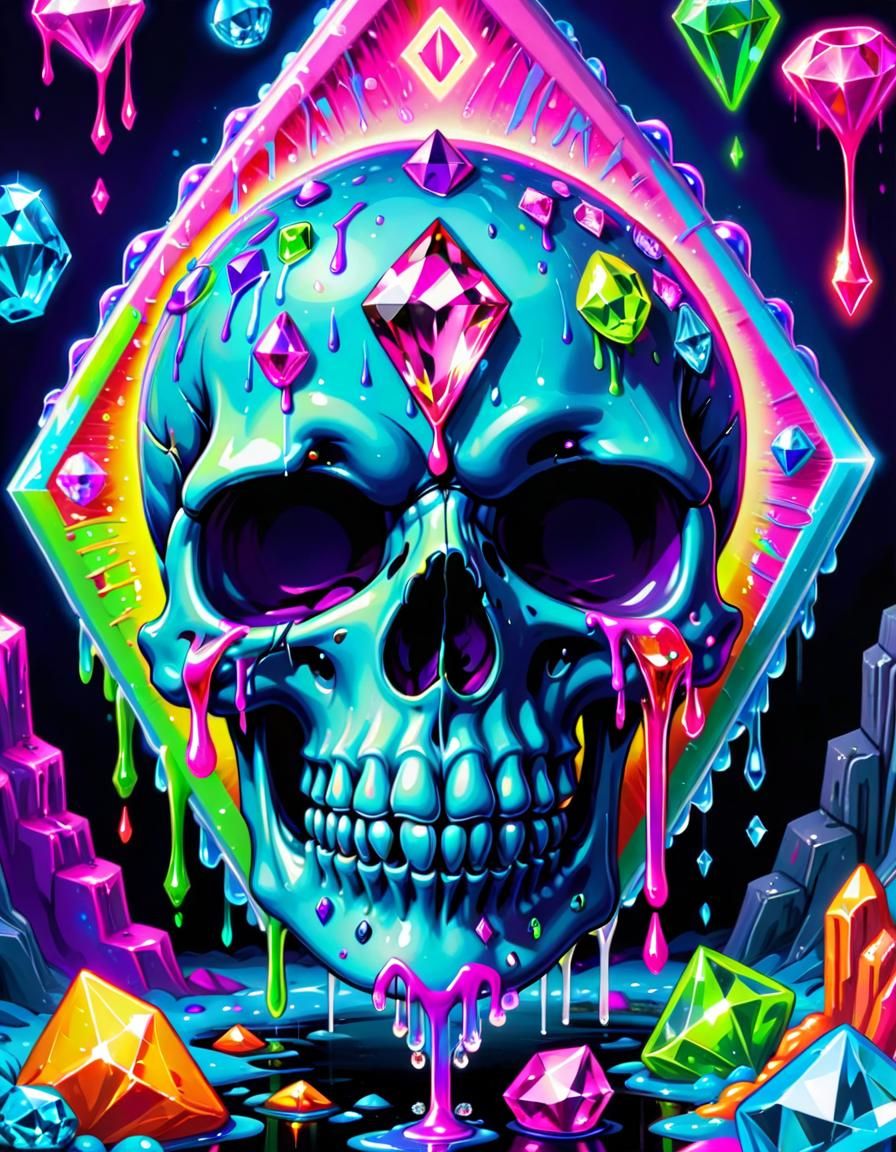 Neon Skull with Diamond Liquid and Crystals