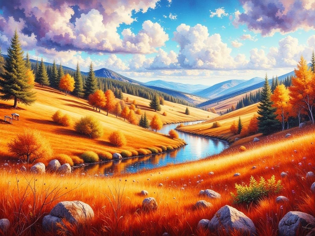 French Impressionist Countryside in Vibrant Autumn Colors