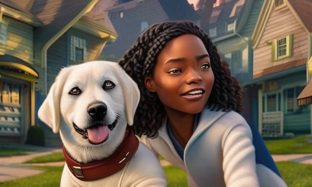 Girl and Dog Selfie in Studio Ghibli Style