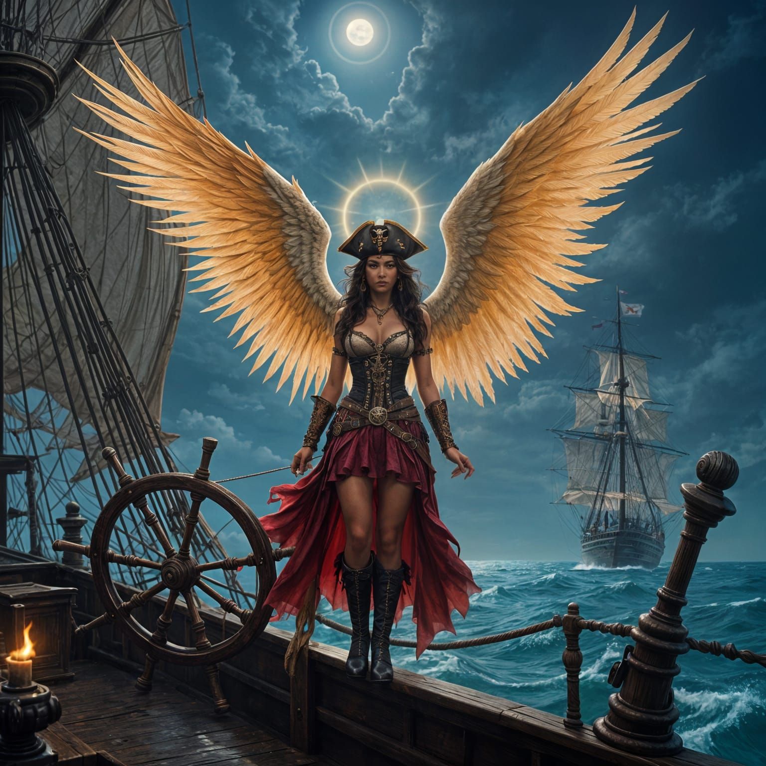 Beautiful Female Pirate Angel on a Ship