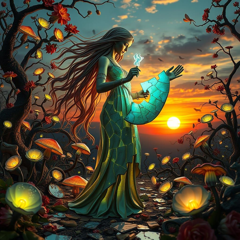 Surreal Goddess Reassembles Shattered Music Amidst Vibrant, ...