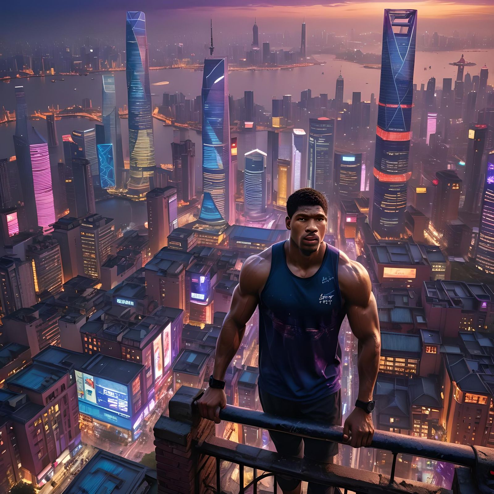 Anthony Joshua in Shanghai: Detailed Matte Painting