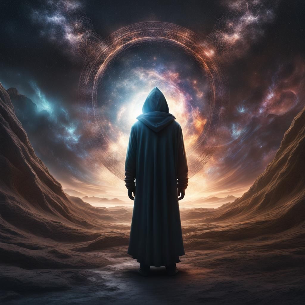 Cosmic Hooded Figure in Digital Matte Painting