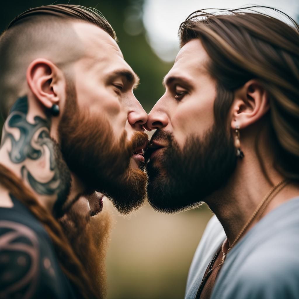 Tattoo Art: Longhaired Bearded Men Kissing