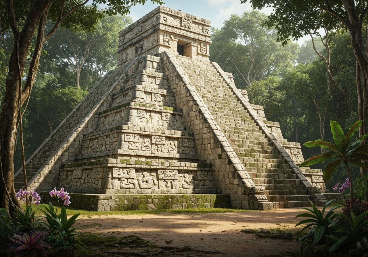 Mayan Pyramid in Lush Rainforest, Hyperrealistic Image
