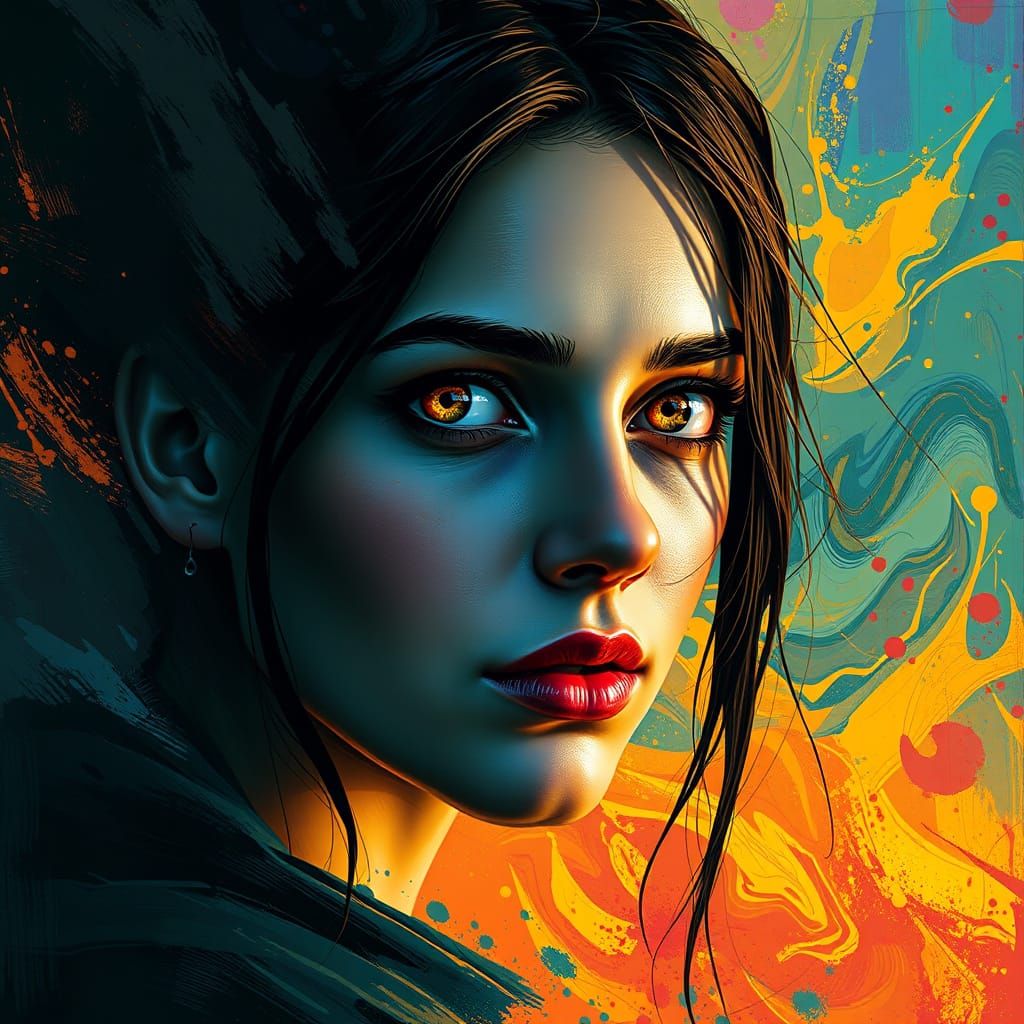 Golden-Eyed Woman in Hyperrealistic Concept Art Style