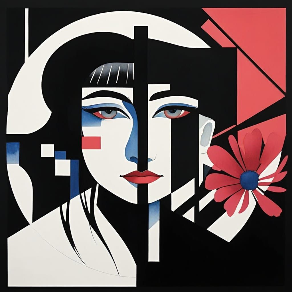 Surreal Pop Art Portrait of a Woman Amidst Blooming Flowers ...