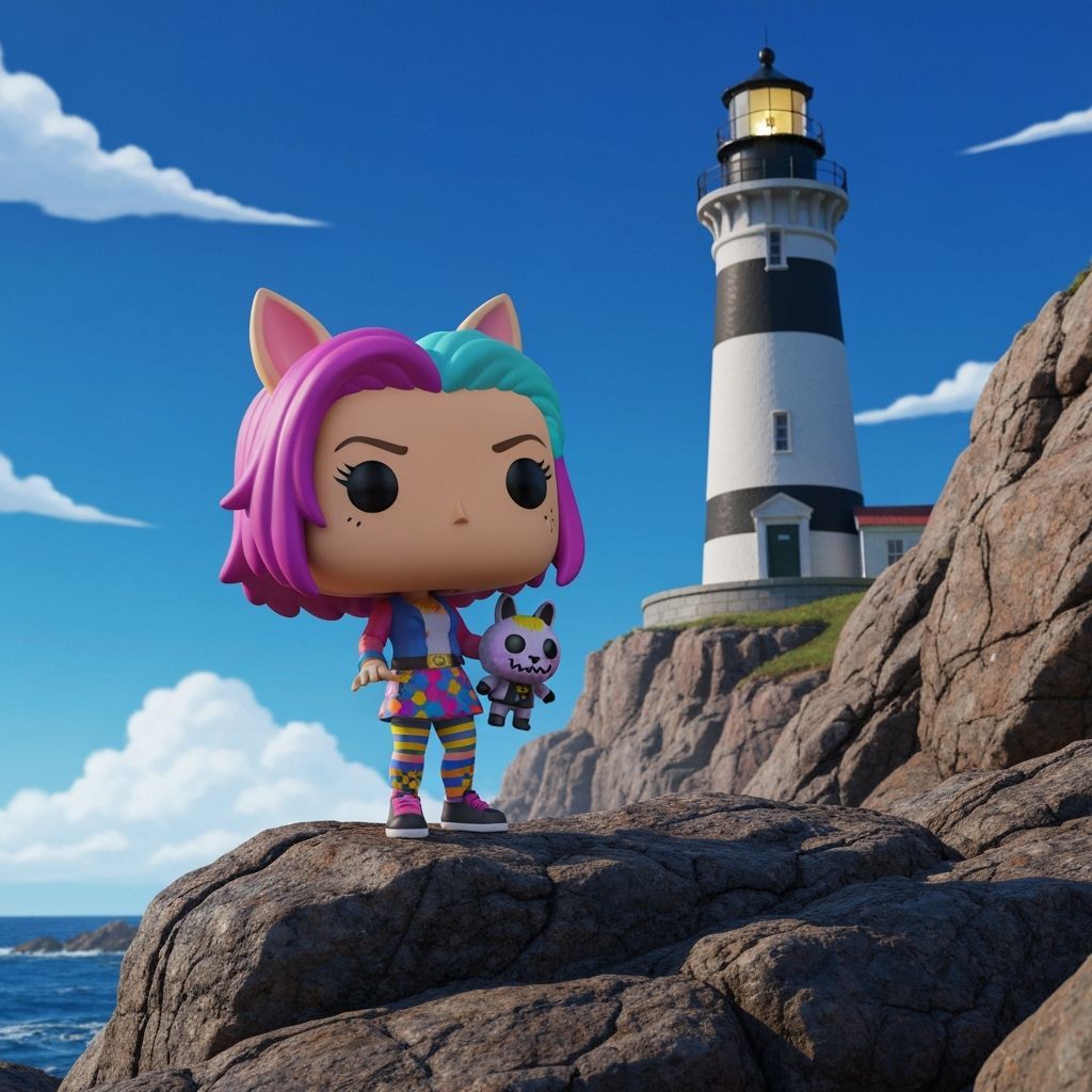 Funko Pop Figure Disney Looking at the Lighthouse and Holding the Fashion Monster Labubu