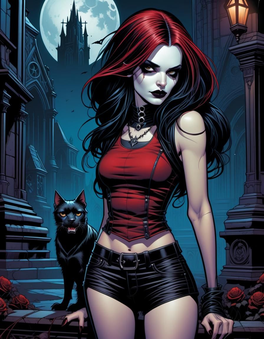 Cute Goth Woman in Comic Book Art Style