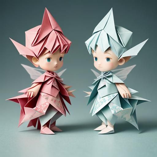 Fairies and Boy in Origami Papercraft Style