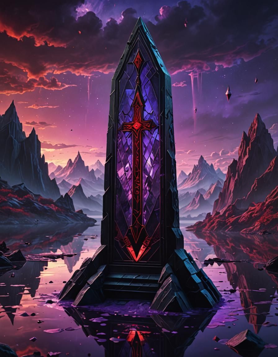 Stained Glass Obelisk in Violet Crystal