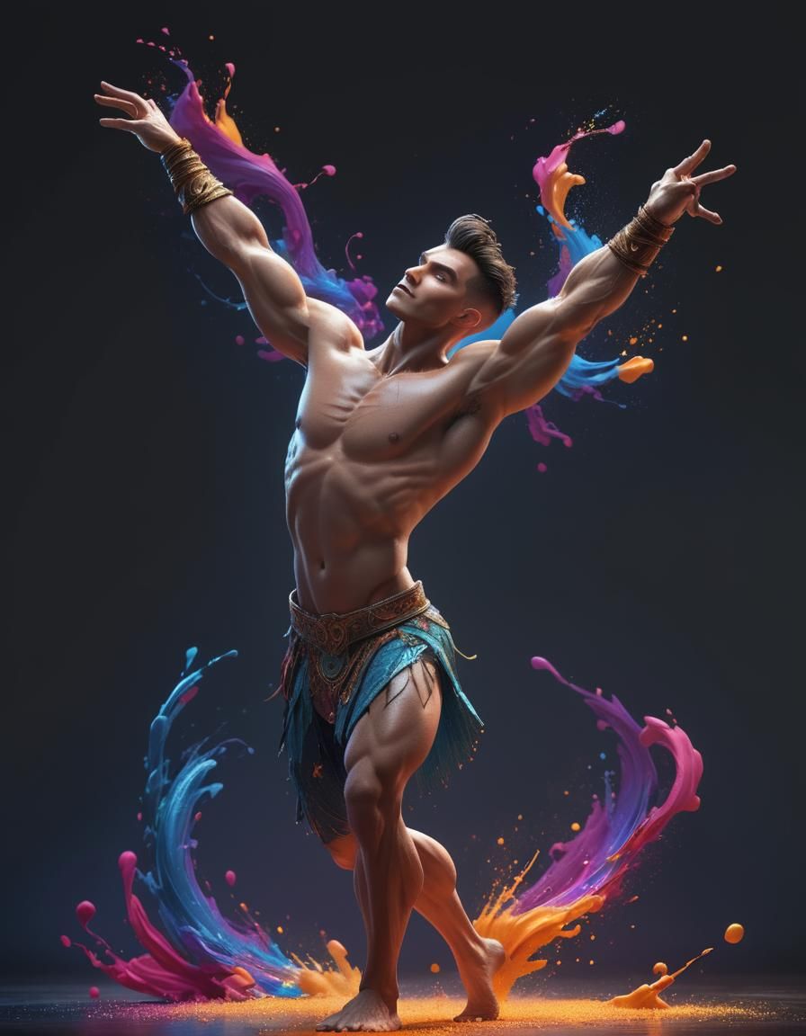 Dynamic Male Dancer: Graffiti Splash Art Style