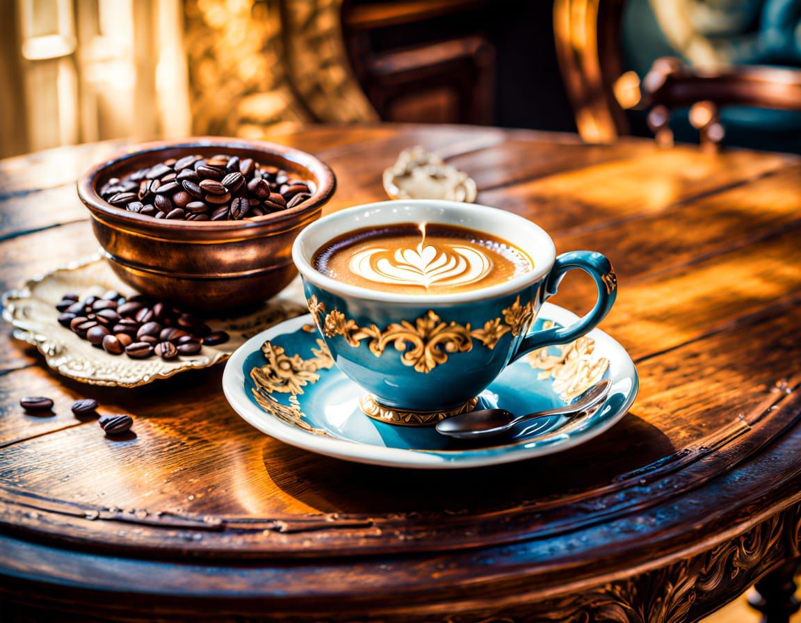 Ethereal Coffee Still Life in Impasto Oil Painting