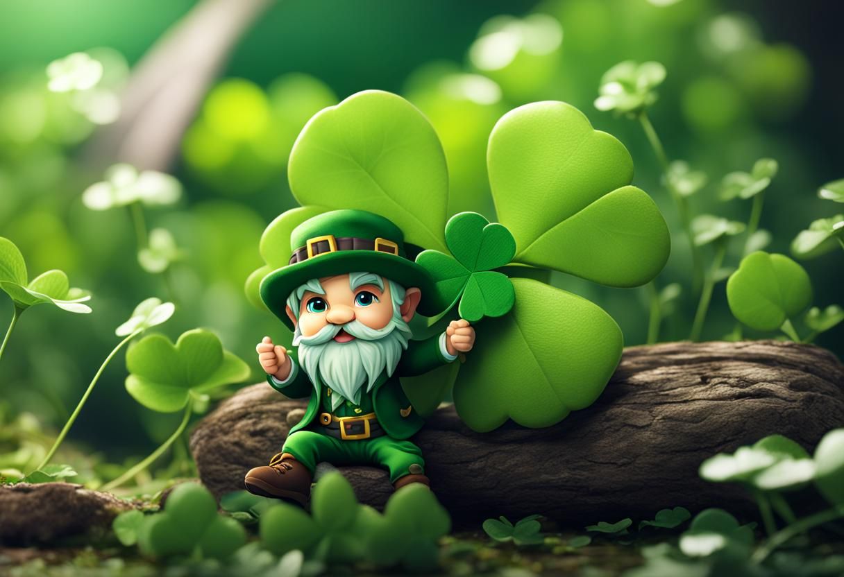 Chibi Leprechaun with Clover: Cute Plushie Art
