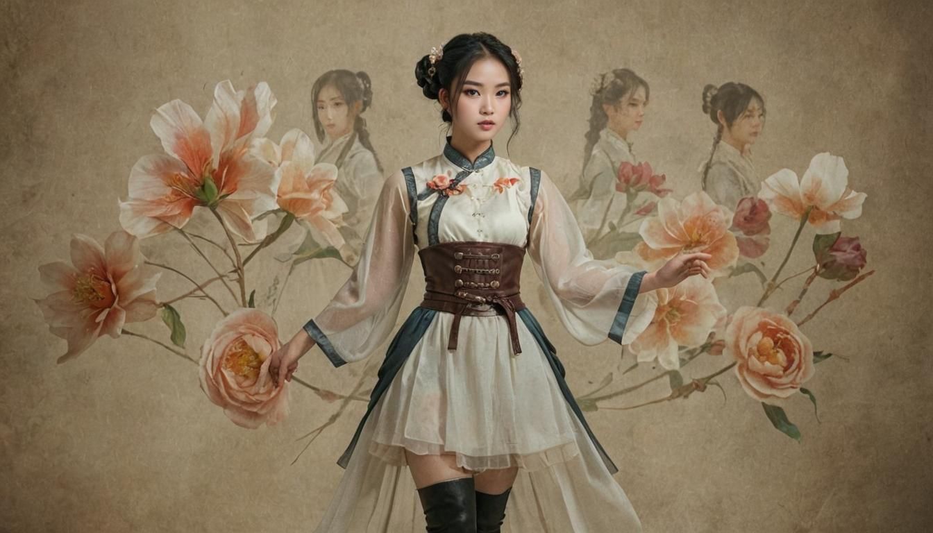 Steampunk Hanfu Vietnamese Woman with Magic