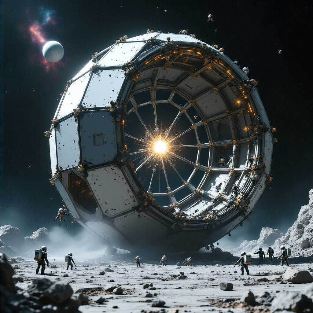 Futuristic Geodesic Space Station Under Construction