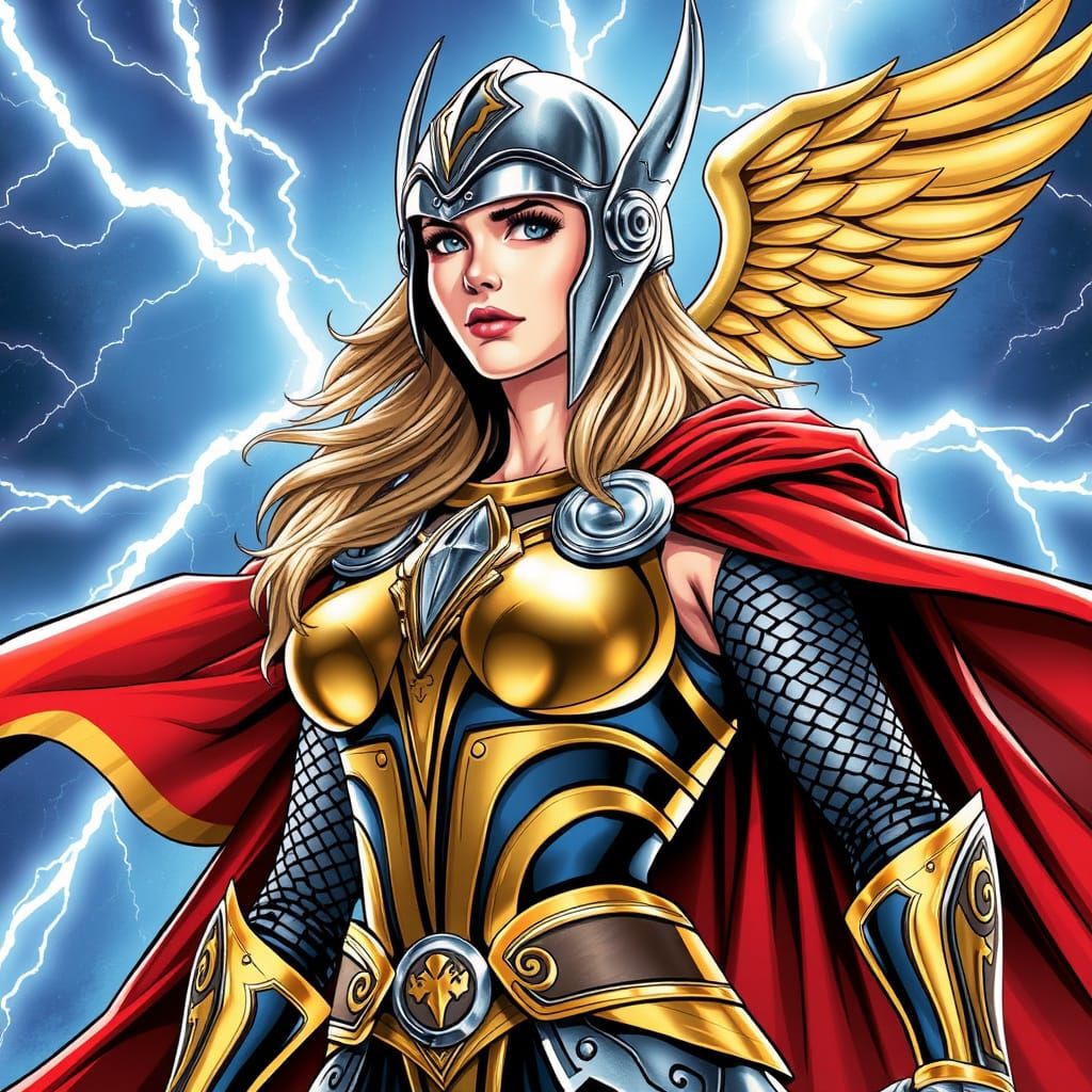 Thorine Warrior Goddess in Norse Battle Armor with Wings