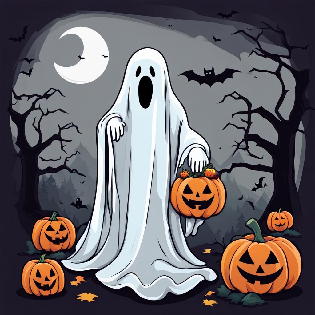 Classic Halloween Ghost in Digital Art Style