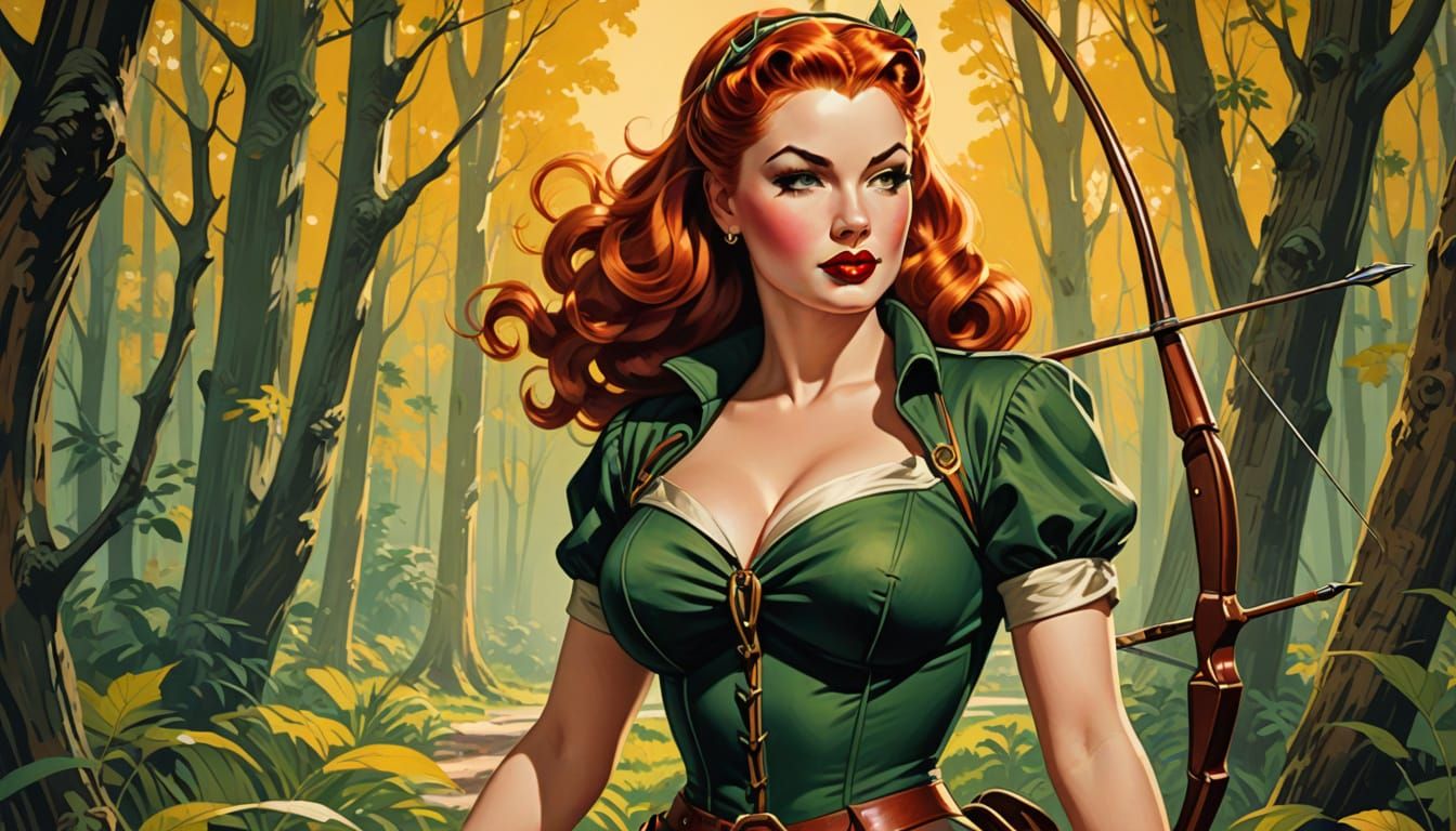 Vintage Pin-up Beauty as Robin Hood