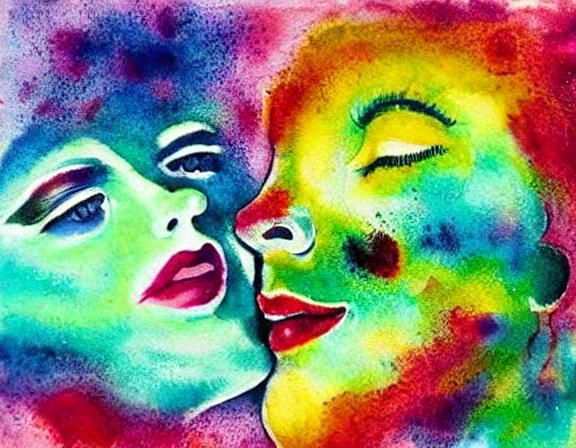 Surreal Aquarelle of a Forbidden Kiss