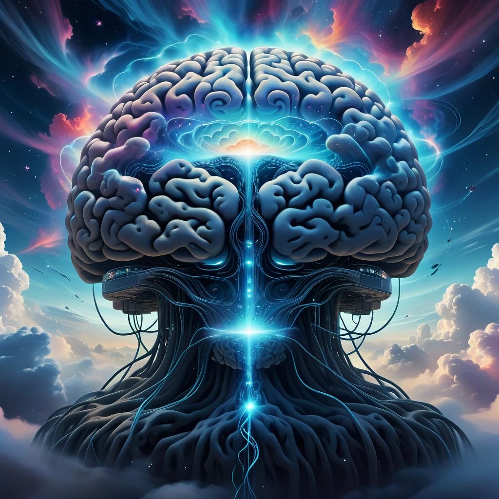 AI Brain Dreamscape with Ethereal Clouds