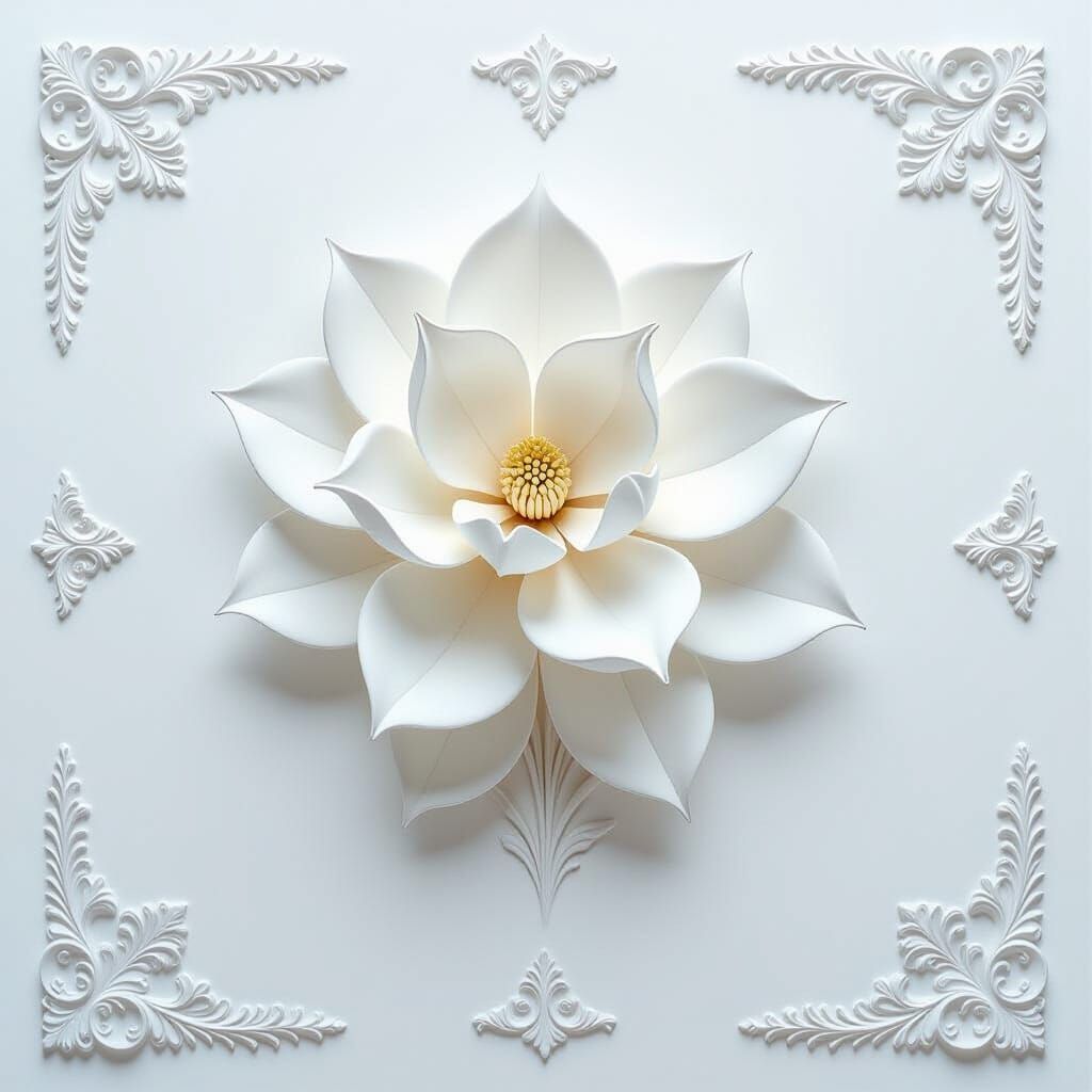 Ethereal White Magnolia in Minimalist Embossed Art Style