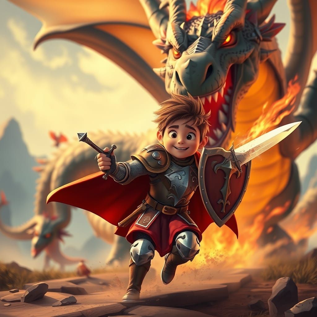 Knight Versus Dragon in Dreamworks Animation Style