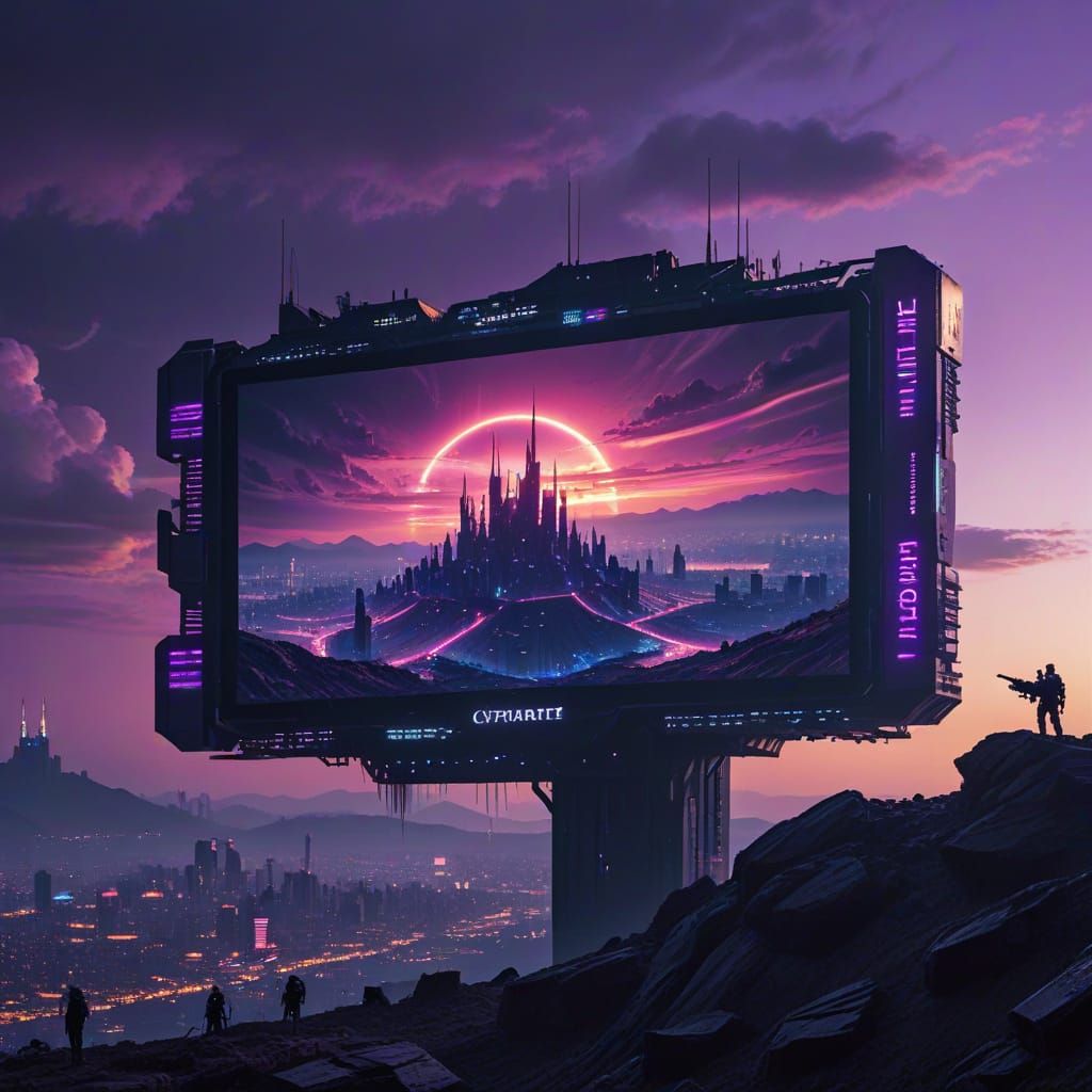 Cyberpunk Citadel Skyline with Military Display