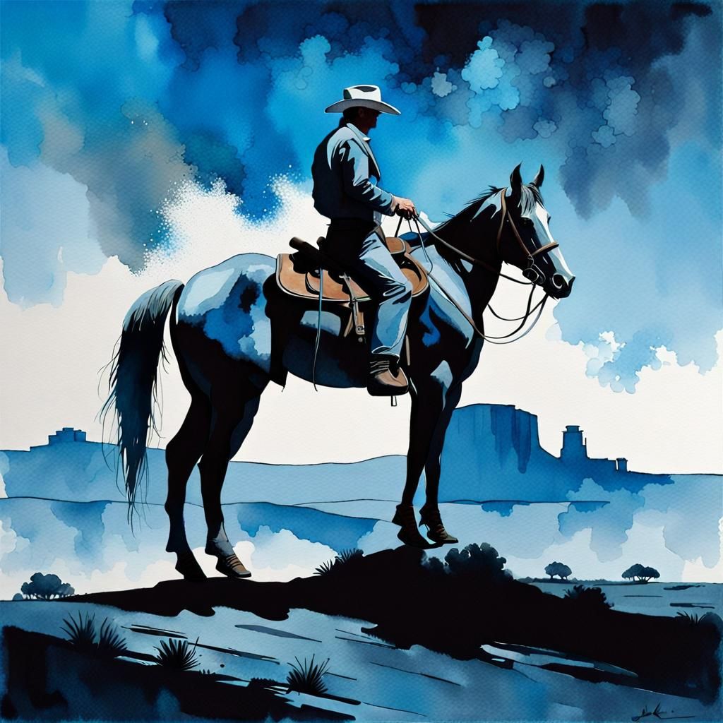 Rich Texan Ranch in Dark Synthwave Watercolor