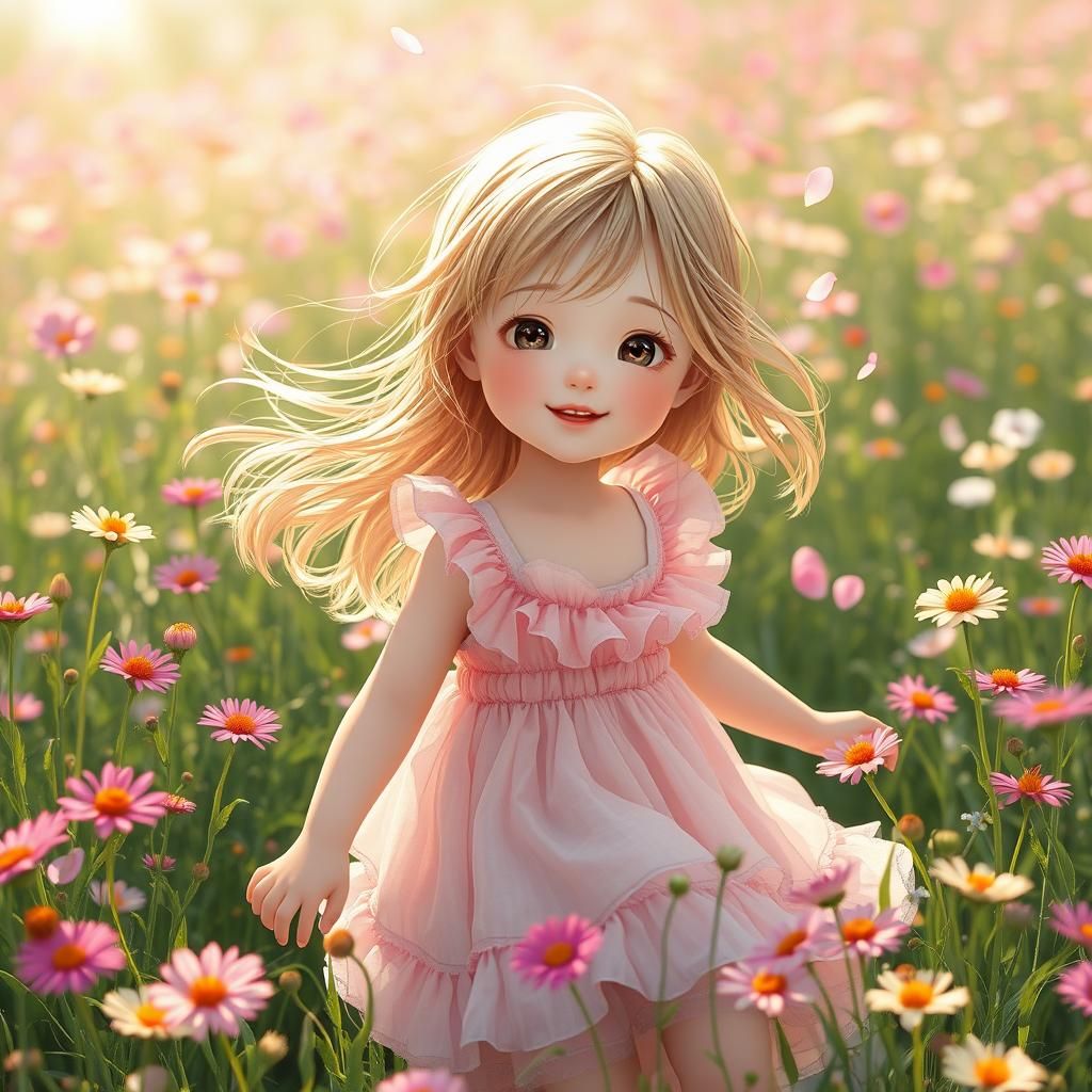 Girl in Flower Field: Anime-Inspired 3D Art