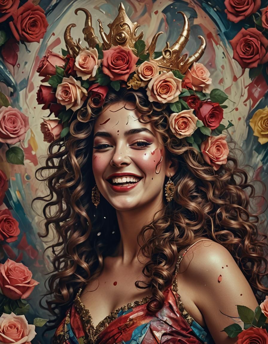 Surreal Portrait of a Horned Woman Dancing