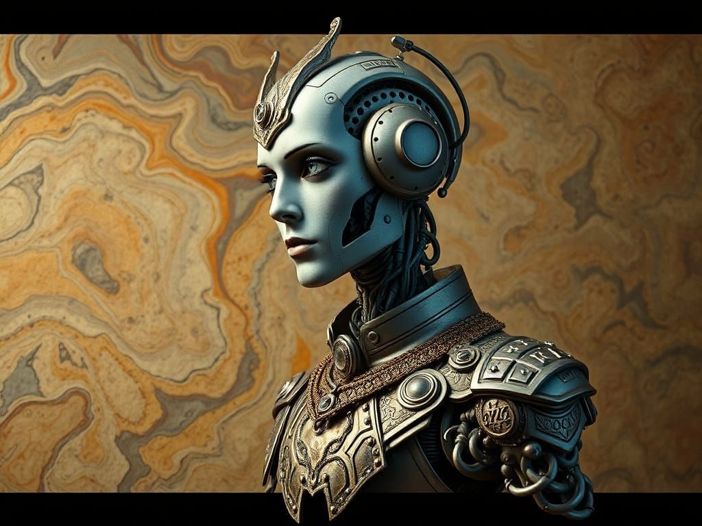 Surreal Mechanical Figures in a Melting Oil Canvas Style